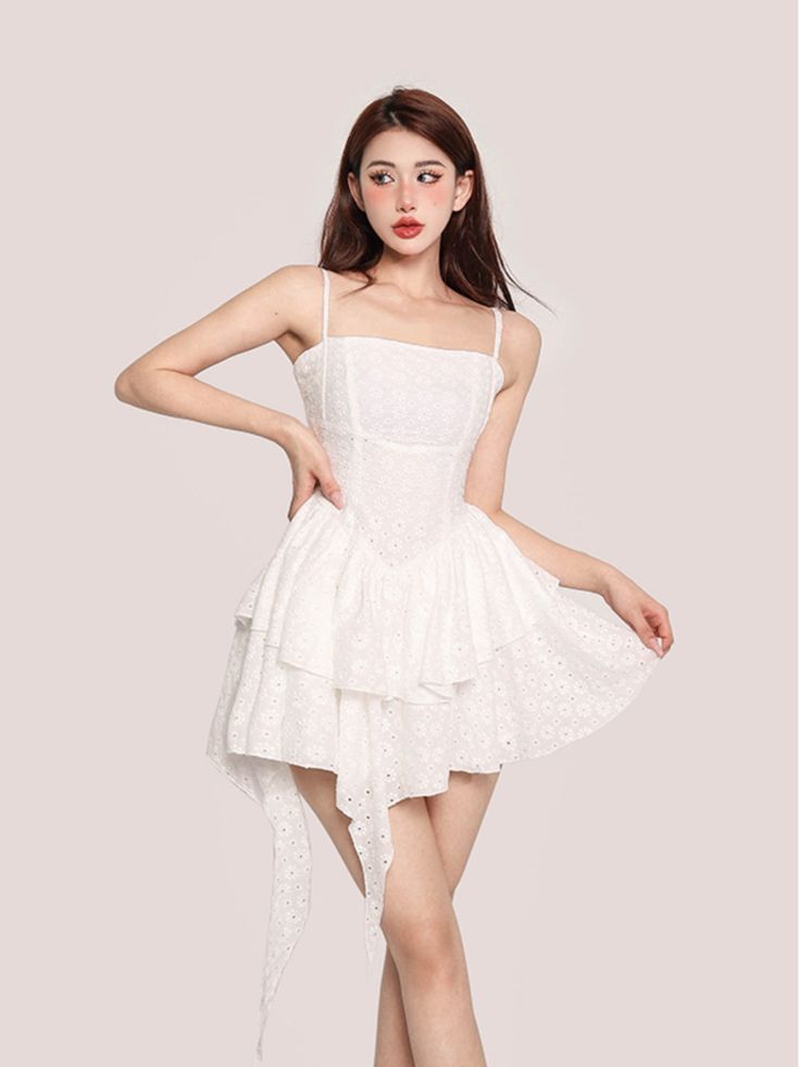 Age: 18-24 years oldSize: S M LPattern: Other/otherStyle: SexyCollar: Other/otherWaist type: High waistColor classification: white openwork White not openworkSleeve type: OtherCombination form: single pieceSKU: X23Q6932Skirt type: Puffy skirtSeason: Spring and summerYear Season: Summer 2023Skirt length: Short skirtStyle: SlingSilhouette: Type AMaterial composition: Other materials White Casual Party Suspender Dress, Casual White Party Suspender Dress, Casual White Suspender Dress For Party, Casual White Suspender Dress Mini Length, Fitted White Suspender Dress With Ruffles, Fitted White Suspender Dress For Spring, White Backless Sundress Mini Dress, White Spring Suspender Dress With Spaghetti Straps, White Suspender Dress With Spaghetti Straps For Spring