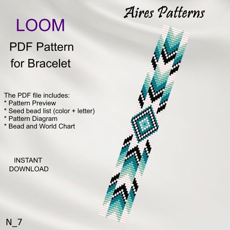 the pattern for bracelet is shown in blue and green colors, with an arrow on it