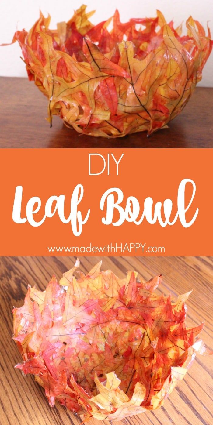 an autumn leaf bowl is shown with text overlay that reads diy leaf bowl