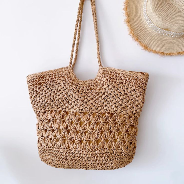 Purses Patterns, Woven Beach Bag, Purse Patterns Free, Woven Beach Bags, Basket Purse, Handbags Large, Crochet Shoulder Bag, Work Tote Bag, Straw Basket