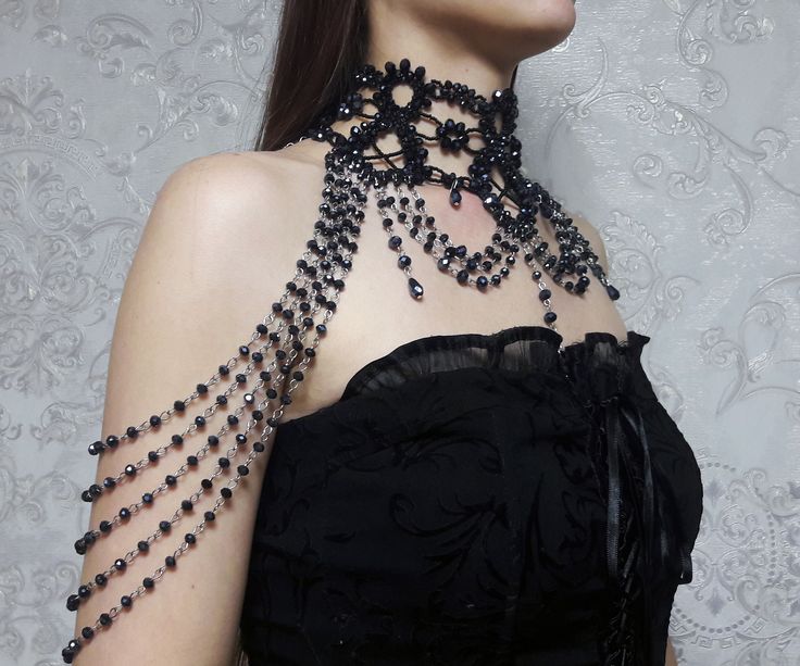 Black Necklace Shoulder Necklace Gothic Couture Choker Bohemian Jewelry Goth Victorian Mylene Farmer Crystal Necklace - Etsy Gothic Couture, Only You, Gothic Bohemian, Black Tiara, Goth Victorian, Runway Jewelry, Jewelry Goth, Mylene Farmer, Shoulder Necklace