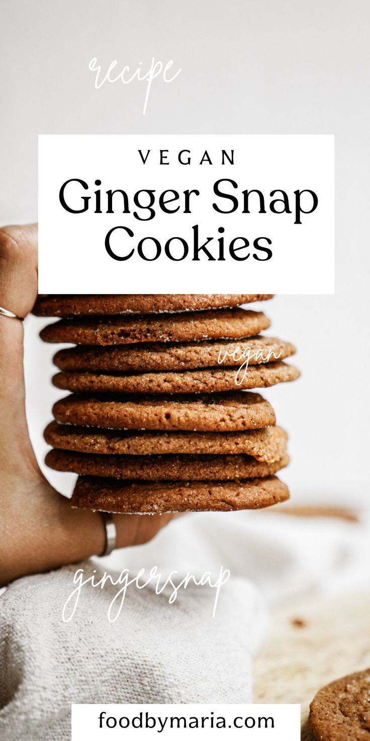 vegan ginger snap cookies stacked on top of each other