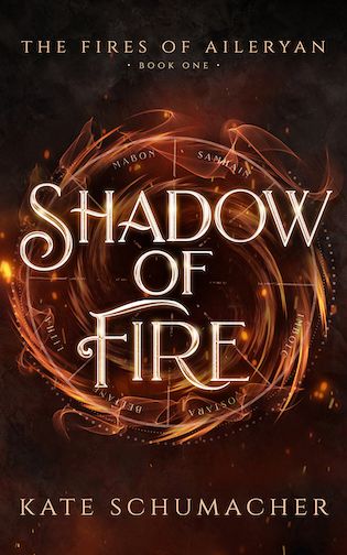 the book cover for shadow of fire by kate schmaacher, with an image of