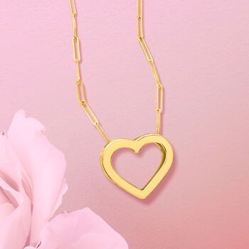 Ross-Simons - Italian 14kt Yellow Gold Heart Paper Clip Link Necklace. 18". Here's a sweet design direct from Italy! Crafted in glowing 14kt yellow gold, this heart is stationed on a paper clip link chain. It's the perfect complement to any ensemble. Springring clasp, 14kt yellow gold heart paper clip link necklace. 14k Gold Tarnish-resistant Heart Necklace For Valentine's Day, Classic Open Heart Necklace For Valentine's Day, Yellow Gold Open Heart Charm Necklace For Everyday, 14k Gold Open Heart Charm Necklaces For Anniversary, 14k Gold Open Heart Charm Necklace For Anniversary, Everyday Yellow Gold Open Heart Charm Necklaces, Everyday Yellow Gold Open Heart Charm Necklace, Yellow Gold Open Heart Necklace For Everyday, Everyday Yellow Gold Open Heart Necklace