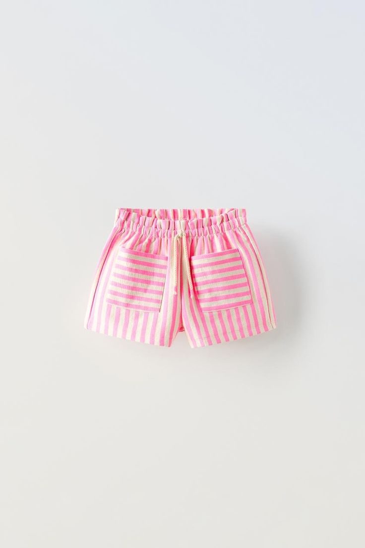 STRIPED SHORTS - Neon pink | ZARA United States Stylish Baby Girl Outfits, Stylish Baby Girls, Crochet Coat, Stylish Baby, Linen Blazer, T Shirt Vest, Skorts, Girl Clothes, Trouser Jeans