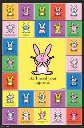 an easter card with the words like i need your approval and rabbits in different colors