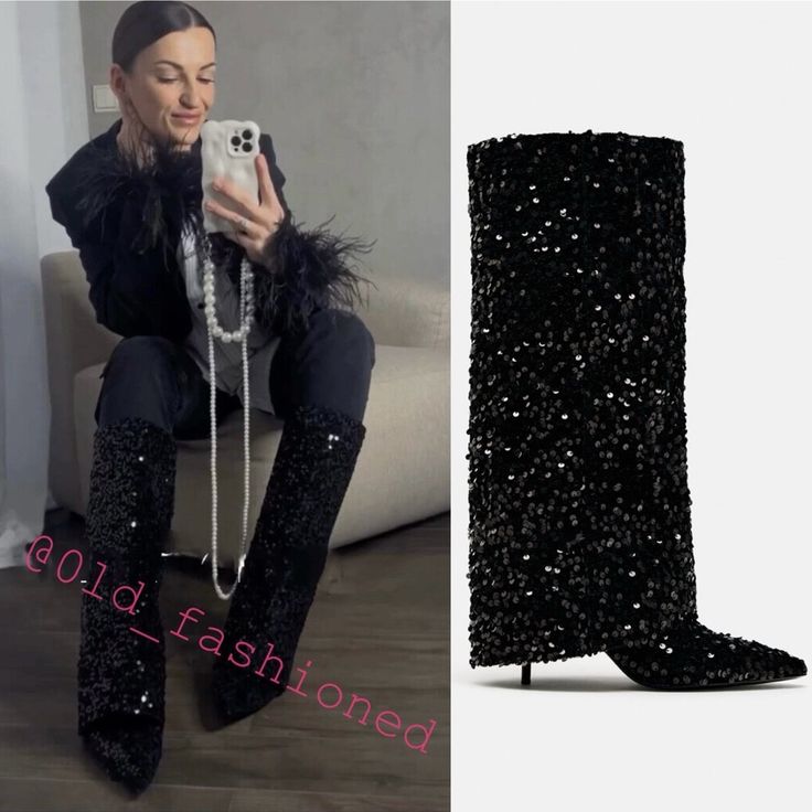 Zara Sequin Knee High Heeled Gaiter Boots In Black Sz 37 / 6.5 Brand New With Tags. Velvet Knee High Boots With Sequins. Gaiter Detail. Pointed Toe. Heel Height: About 2.8 Inches (7 Cm) Upper 100% Polyester Lining 77% Polyester 13% Elastane 10% Polyurethane Sole 100% Polyurethane Thermoplastic Insole 86% Polyester 14% Elastane Black | 3084/310 New Posher? Sign Up With Invite Code 0ld_fashioned For $10 Off Your First Poshmark Purchase My Photos Are Taken Inside With A Flash. If You Need Additiona Zara Sequin Boots, Glamorous Knee-high Boots For Winter Night Out, Glamorous Knee-high Boots For Night Out In Winter, Glamorous Pointed Toe Knee-high Boots For Night Out, Glamorous Evening Boots For Spring, Glamorous Pointed Toe Knee-high Boots For Party, Glamorous Knee-high Boots With Pointed Toe For Party, Glamorous Fall Knee-high Boots With Pointed Toe, Glamorous Party Knee-high Boots With Pointed Toe