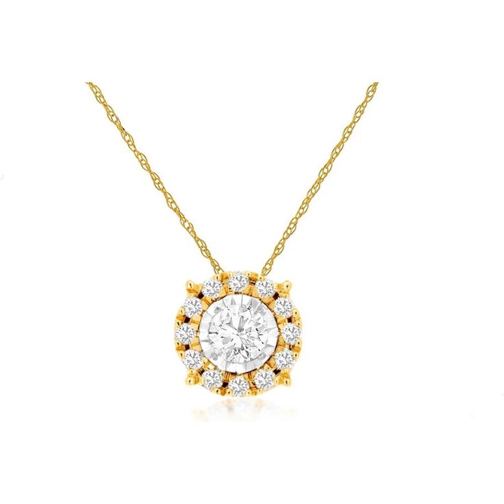 Royal 14K Yellow Gold Diamond Circle Halo Pendant with Round Brilliant Diamond - 0.25 Carat Total Diamond Weight White Diamond Necklace With Halo Design, Classic Halo Diamond Necklace In Cubic Zirconia, Classic Diamond White Halo Necklace, Classic Cubic Zirconia Halo Diamond Necklace, Classic Cubic Zirconia Diamond Necklace With Halo, White Diamond Halo Necklace Fine Jewelry, Classic Diamond White Necklace With Halo Design, White Halo Diamond Necklace Fine Jewelry, White Diamond Halo Necklace In Fine Jewelry Style