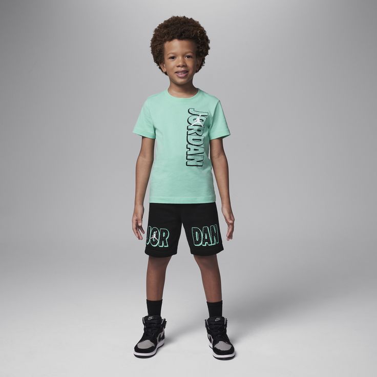 When it comes to play, kiddos always rise to the occasion, so put them in this 2-piece set designed for warm weather fun. The jersey knit tee has a regular fit and a tagless neck for easy wear. The matching French Terry shorts have a stretch waistband that provides a comfy fit littles can get active or get cozy on the couch in. Cotton Athleisure T-shirt For Playwear, Summer Athleisure T-shirt For Playwear, Playful Sports T-shirt For Summer, Sporty Cotton T-shirt For Playwear, Casual Crew Neck T-shirt For Playwear, Casual Letter Print T-shirt For Play, Casual T-shirt With Letter Print For Play, Sporty T-shirt For Playwear In Spring, Sporty T-shirt For Spring Playwear