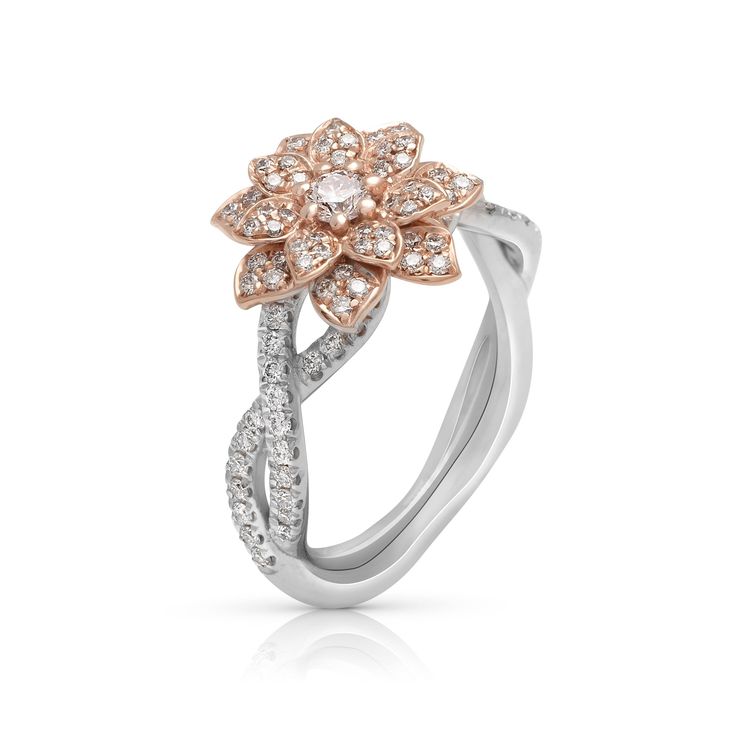 a white and pink gold ring with diamonds