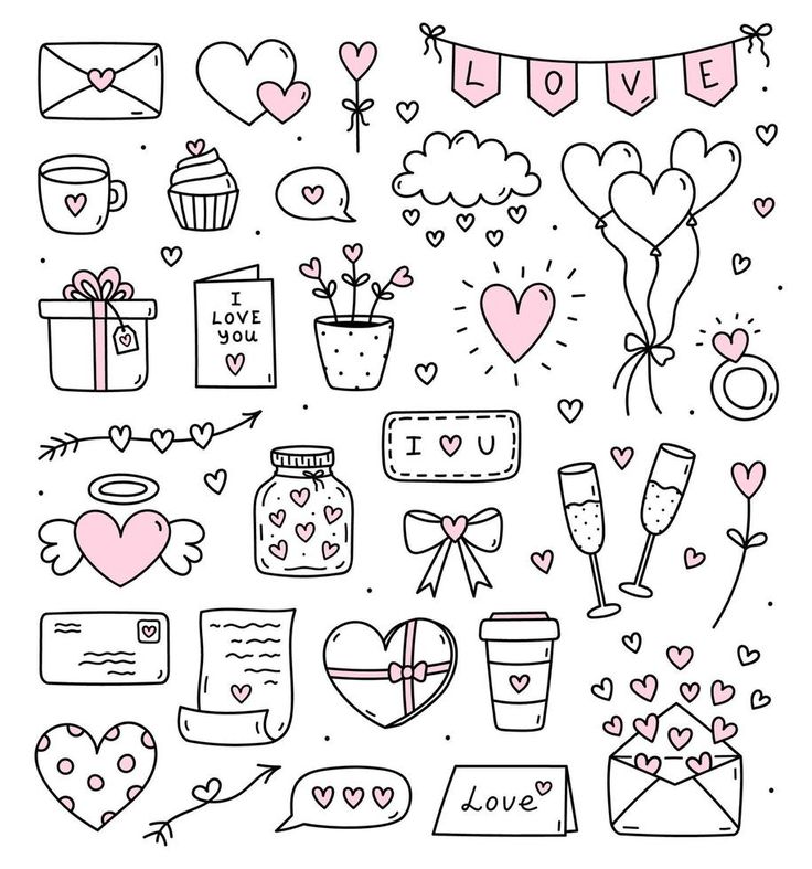 valentine's day doodles with hearts and gifts