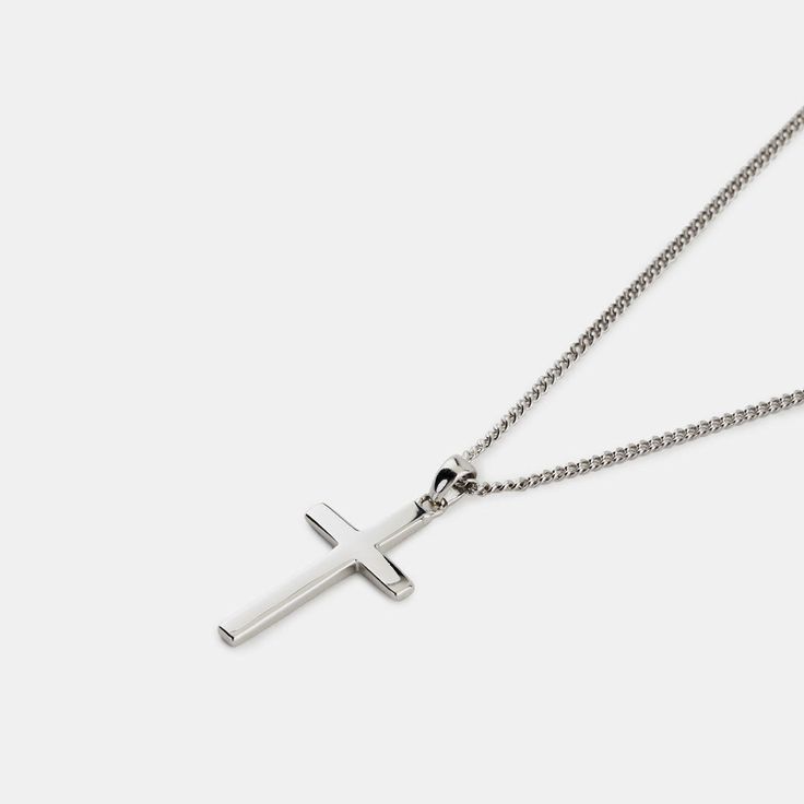 Silver Cross Necklace Minimalist Cross Pendant Necklace With Adjustable Chain, Minimalist Sterling Silver Curb Chain Jewelry, Minimalist Sterling Silver Curb Chain, Sterling Silver White Gold Cross Necklace With Adjustable Chain, White Gold Sterling Silver Cross Necklace With Adjustable Chain, Sterling Silver Chain Necklace With Cross Pendant, Minimalist White Gold Curb Chain Necklace, Classic Cross Pendant Necklace, Modern Sterling Silver Curb Chain Necklace