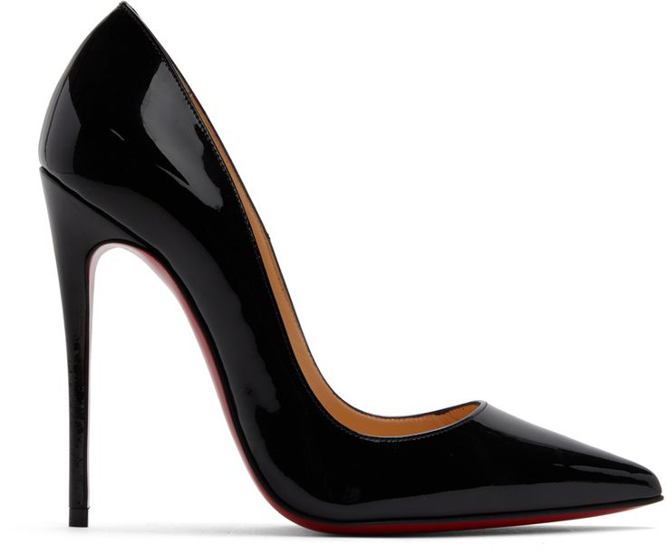 Patent calfskin heels in black. · Pointed toe · Logo printed at buffed calfskin footbed · Covered stiletto heel · Signature red leather sole · Heel: H4.75 in Supplier color: Black | Christian Louboutin Black So Kate 120 Heels Sleek Heels With Red Sole And Almond Toe, Formal Heels With Red Sole And Open Heel, Luxury Heels With Red Sole, Pointed Toe, Luxury Heels With Red Sole And Pointed Toe, Blue Stilettos, Christian Louboutin So Kate, Shoes Drawing, So Kate, Black Outfits