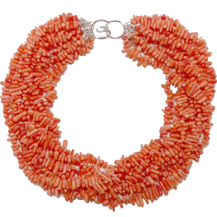 This luscious coral multi-strand necklace features a warm and beachy glow.  18.5" Length   Coral, Sterling Silver Coral Multi-strand Beaded Necklace, Coral Multi-strand Beaded Necklaces, Multi-strand Red Coral Beaded Necklaces, Orange Multi-strand Jewelry For Beach, Coral Red Multi-strand Beaded Necklaces, Orange Multi-strand Jewelry For The Beach, Elegant Double Strand Coral Necklace, Coral Beaded Multi-strand Necklace, Coral Multi-strand Beaded Necklace For Gift