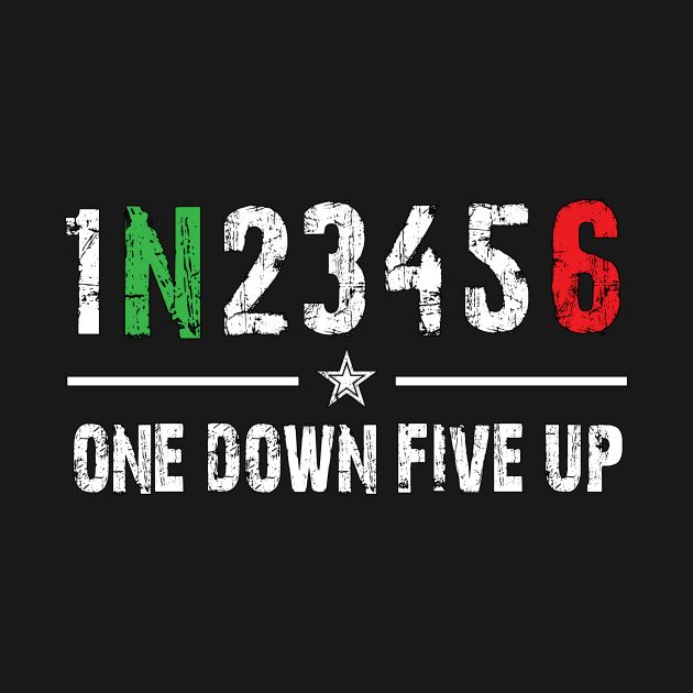 the number one down five up sign in red, white and green on a black background