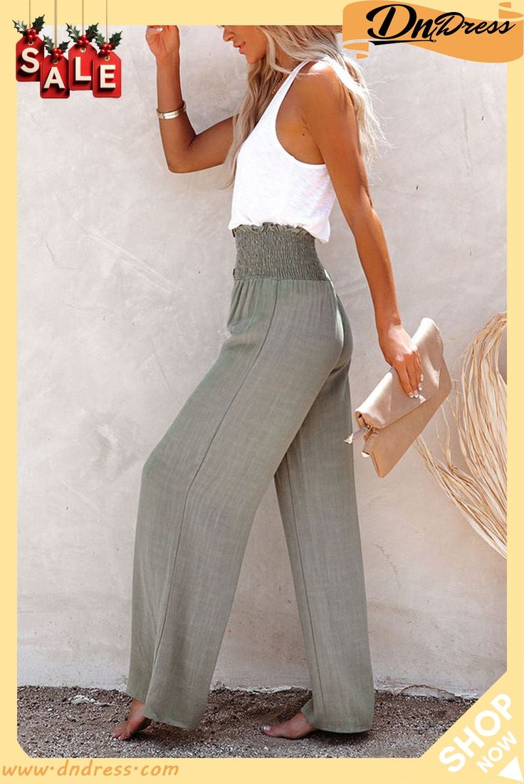 Kamille Linen Blend High Rise Smocked Pants Style Upgrade, Long T, Linen Style, Pantalon Large, Linen Pants, Olivia Mark, Unique Fashion, Fashion Games, Effortless Style