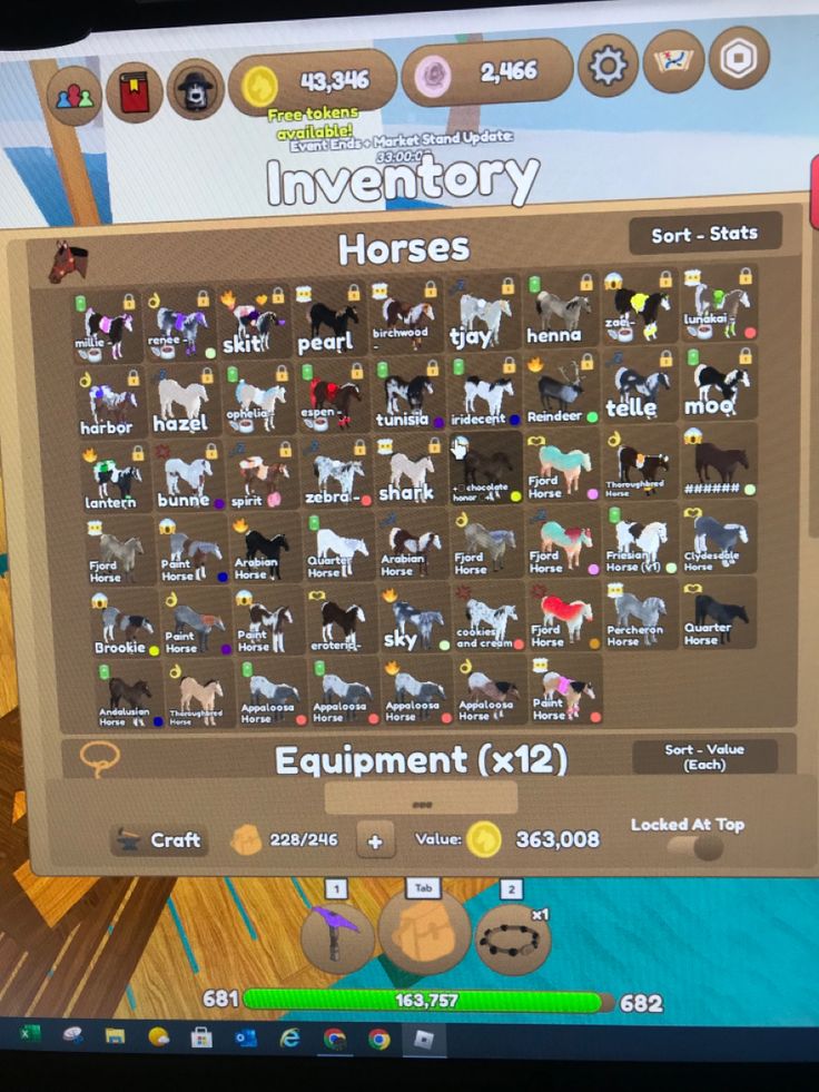 a computer screen with horses and other animals on it's display area in an animal farm simulator