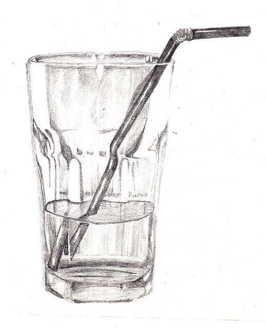 a pencil drawing of a glass with a toothbrush in it