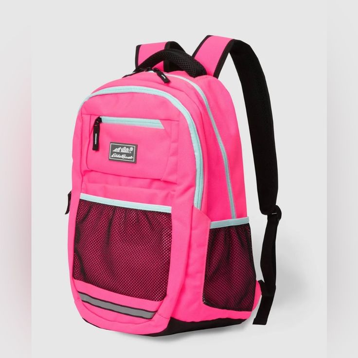 Eddie Bauer Girls Pink School Backpack Durable Adventurer Large Book Bag 17.5” New With Tags Ships From A Smoke Free, Pet Free Home Manufacturer’s Description: Keep Your Kids Moving And Their Materials Organized In Our School-Ready Adventure Backpack. This Large Bag Holds All The Essentials, Such As A Laptop, Water Bottles, And Assorted Pens And Pencils. The Polyester Shell Is Durable And Built For Weekend And Weekday Activities. Durable Polyester Construction For Everyday Use 3 Secure Zip Pocke Sporty Pink Backpack For School, Sporty Pink School Backpack, Sporty Pink Standard Backpack, Sporty Pink Backpack, Pink Nylon Backpack For Students, Pink Nylon Backpack For School, Pink Nylon School Backpack, Functional Pink Backpack, Pink School Bag For Back To School