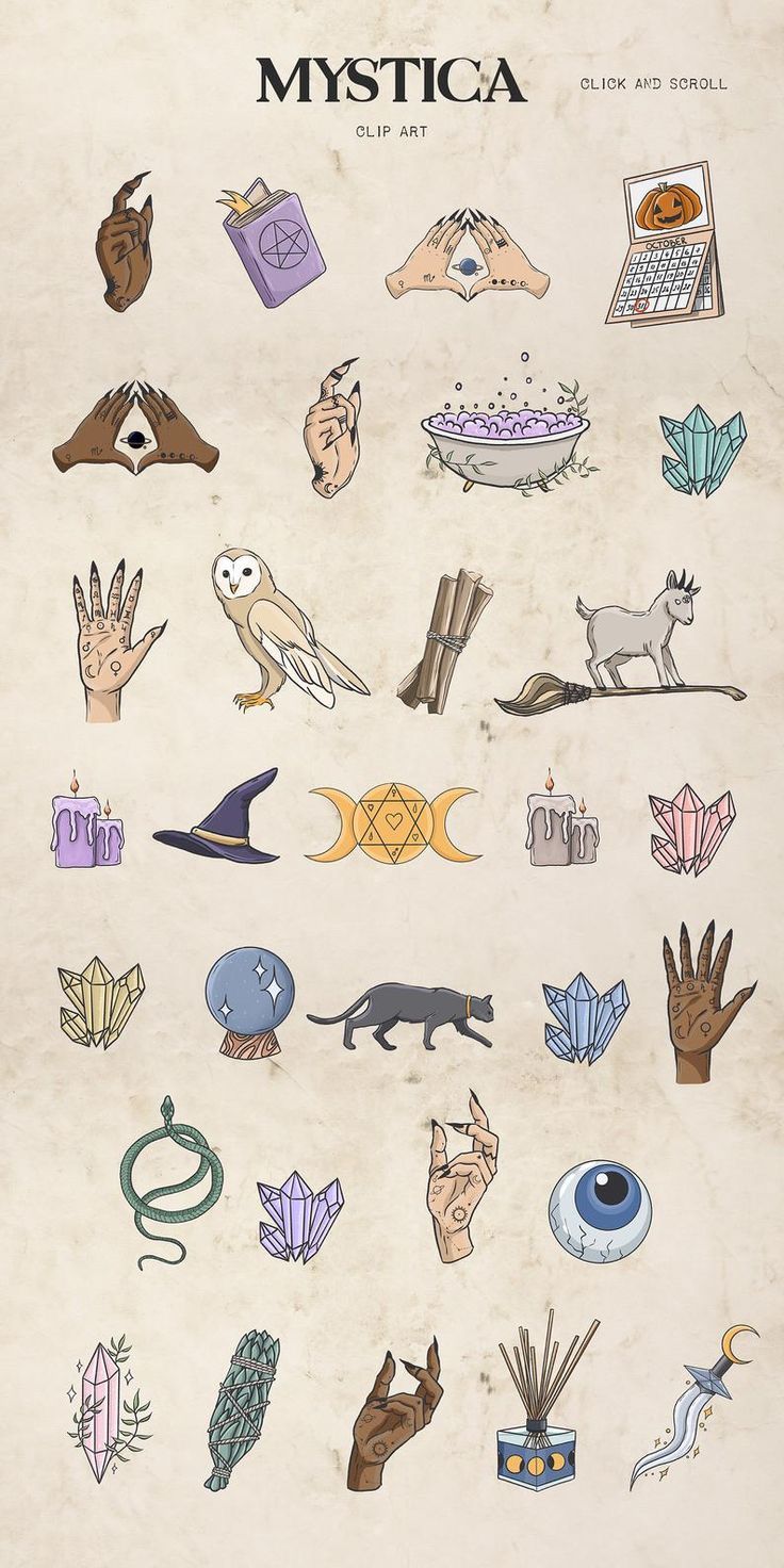 a poster with many different symbols on it