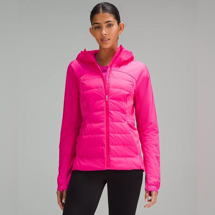 This Jacket Is Fully Loaded For Running In Cold Weather. Zoned Insulation Holds Warmth Where You Need It And Stretchy Fleece Keeps You Moving Freely. Jacket Is Down For It All And Sonic Pink, Photos In Black Are Only Shown For Further Description Winter Workout Sportswear Outerwear, Spring Sporty Puffer Jacket For Sports, Sporty Spring Puffer Jacket For Sports, Athleisure Long Sleeve Outerwear For Winter Sports, Fall Athleisure Puffer Jacket For Sports, Athleisure Long Sleeve Puffer Jacket For Outdoor, Athleisure Puffer Jacket For Sports In Fall, Winter Nylon Outerwear For Workout, Fall Sports Athleisure Puffer Jacket