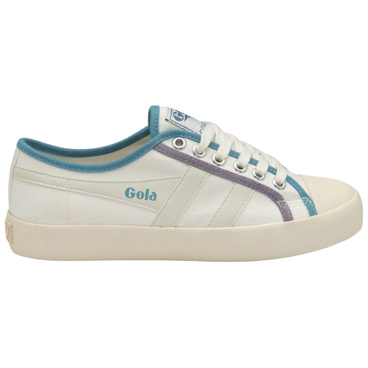 Buy Gola women's Coaster Smash sneakers in off white/ocean from gola Sporty Canvas Slip-on Sneakers, Retro High-top Custom Sneakers, White Retro Platform Sneakers With Vulcanized Sole, Retro Sneakers With Speckled Midsole, Blue Gum Sole Sneakers, Blue Sneakers With Gum Sole, Sporty Skate Shoes With Speckled Midsole, White Sole Sneakers With Gum Sole, Everyday Sneakers With Gum Sole