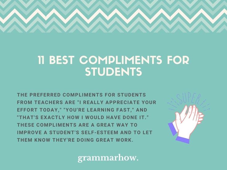 the words 11 best compliments for students on a blue background with an image of a hand