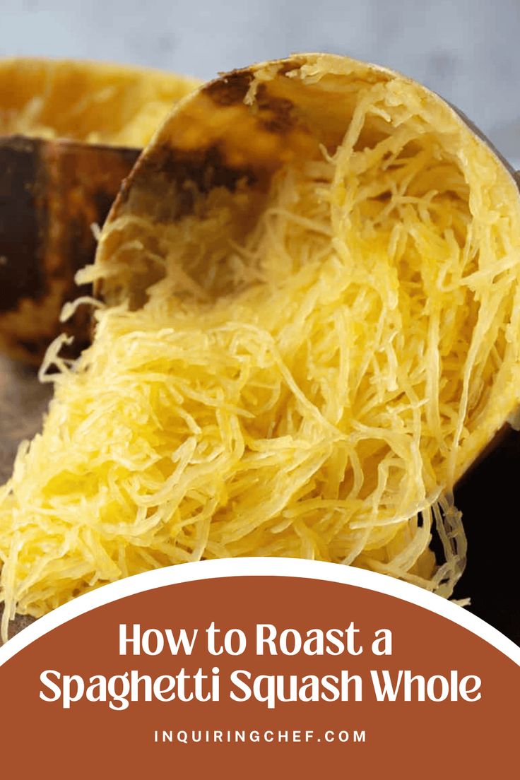 how to roast a spaghetti squash whole in the slow cooker with text overlay that reads, how to roast a spaghetti squash whole