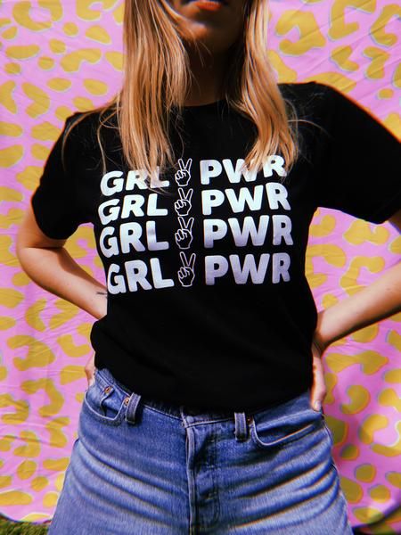 - Girl Power Tee - Black - REDWOLF Trendy Black T-shirt With Graphic Print, Unisex Black T-shirt With Graphic Print, Black Relaxed Fit Y2k Tops, Black Edgy Slogan Top, Edgy Black Slogan Top, Streetwear Tops With Text Print, Black Y2k Graphic Tops, Black Band Merch Printed T-shirt, Edgy Black T-shirt With Letter Print