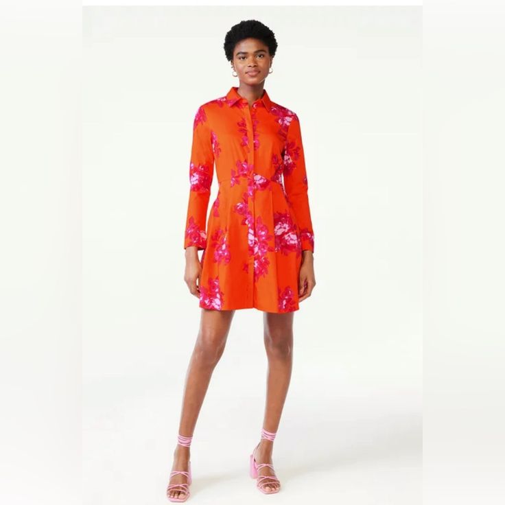 Scoop Nwt Orange Tiger Floral Shirt Dress, Size Small (4-6) Long Sleeve. Button Front. Fit/Flare Style. Pleats At Waist, Collared. This Color Is Absolutely Amazing. To Me This Fits Super Comfortably . I’m Selling Bcz I Actually Need A Size Down In A Size 2-4 And This Fits Just A Little Large For Me. This Orange And Pink Is Wonderful! Spring Orange Fitted Shirt Dress, Pink Collared Dresses For Spring, Orange Fitted Shirt Dress For Spring, Pink Collared Dress For Fall, Red Button-up Shirt Dress For Spring, Red Shirt Dress For Spring Daywear, Pink Buttoned Mini Dress For Fall, Pink Mini Dress With Buttons For Fall, Chic Orange Shirt Dress For Spring