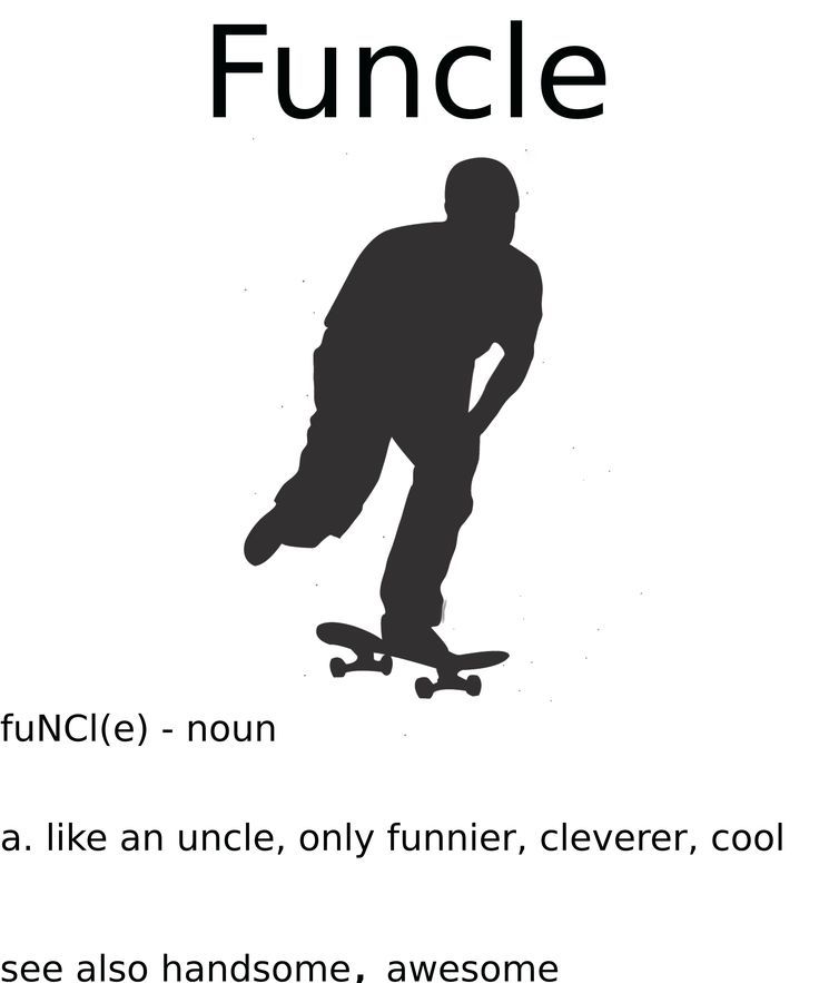 a black and white image of a person on a skateboard with the words funcle