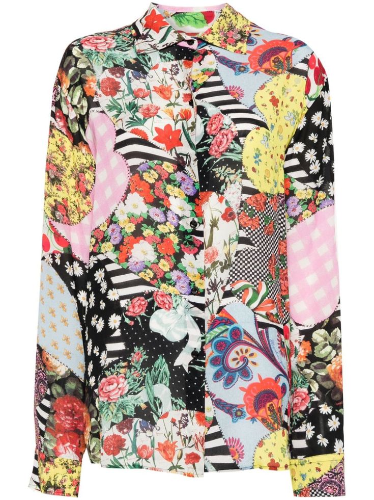 multicolour abstract pattern print spread collar front button fastening long sleeves buttoned-cuff sleeves straight hem 2024 Trends, Collar Shirt, Cuff Sleeves, Bubble Gum, Collar Shirts, Abstract Pattern, Moschino, Gum, Print Patterns