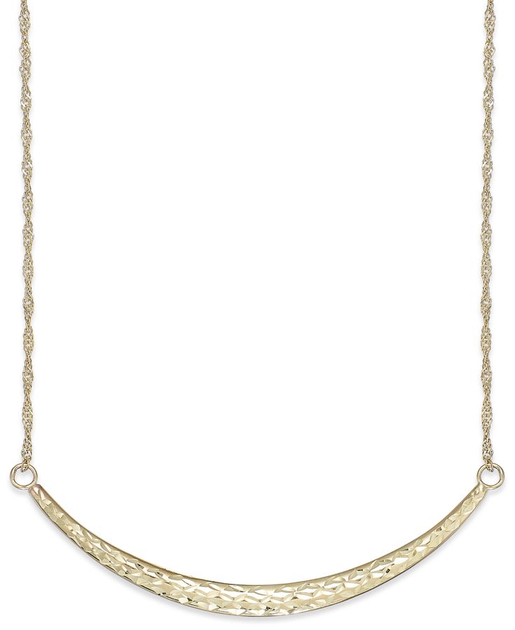 Chic curves ahead. This frontal bar necklace flaunts diamond-cut detailing set in 14k gold. Approximate length: 17 inches. Approximate width: 2 inches. Hammered 14k White Gold Jewelry, 14k White Gold Hammered Jewelry, Classic Hammered Jewelry For Formal Occasions, Classic Gold Plated Hammered Jewelry, Hammered White Gold Necklaces For Anniversary, Classic Gold-plated Hammered Jewelry, Classic Hammered Gold-plated Jewelry, White Gold Hammered Necklace For Anniversary, Gold-tone Hammered Jewelry For Formal Occasions