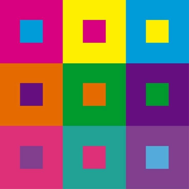 an image of squares with different colors on the same color scheme, and one square in the middle