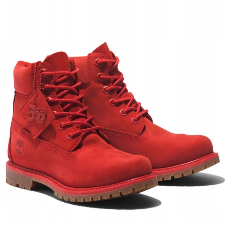 Timberland Premium 50th Anniversary Waterproof Red Boots A2r6b Womens Sz 7 Nwt New W/O Box Outdoor High-top Boots With Red Sole, Outdoor Red Sole Lace-up Boots, Red Casual Boots With Vibram Sole, Casual Red Boots With Vibram Sole, Red Boots For Fall Streetwear, Casual Red High-top Waterproof Boots, Red Waterproof Boots For Outdoor Fall, Red Waterproof Boots For Fall Outdoor Activities, Red Waterproof Boots For Fall Outdoor