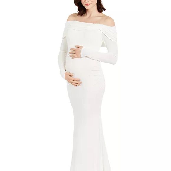 Motherhood Maternity Off-Shoulder Maternity Gown & Photoshoot Dress Size: Xs New With Tags Color Of Dress Is White. Blue Dress Photo Just For Reference Perfect For Photo Shoots, Baby Showers, Etc! Color May Vary Due To Lighting Smoke Free Home Pet Free Home Fast Shipping Bundle And Save No Trades White Maxi Off-shoulder Dress For Party, White Fitted Off-shoulder Dress With Long Sleeves, White Off-shoulder Maxi Dress For Evening, White Off-shoulder Evening Maxi Dress, White Off-shoulder Maxi Dress, Fitted Off-shoulder Maternity Dress For Wedding, Fitted One-shoulder White Gown, White One-shoulder Fitted Gown, Off-shoulder Fitted Maternity Dress For Party