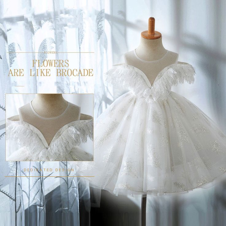 This exquisite dress exudes elegance and charm, perfect for a flower girl or special occasion. The shiny white fabric and intricate design make your little one feel like a princess. Ideal for weddings, birthdays, and holidays. With its high-quality materials and attention to detail, this dress is truly a dream come true. White Tulle First Communion Dress With Ruffles, White Tulle Ball Gown Tutu Dress, Elegant Ruffled Tutu Dress For First Communion, White Ball Gown Tutu Dress For First Communion, Princess Style White First Communion Dress With Ruffles, White Sleeveless Princess Dress, White Princess Dress With Ruffles For First Communion, White Ruffled Princess Dress For First Communion, Elegant Tulle Princess Dress For Pageant