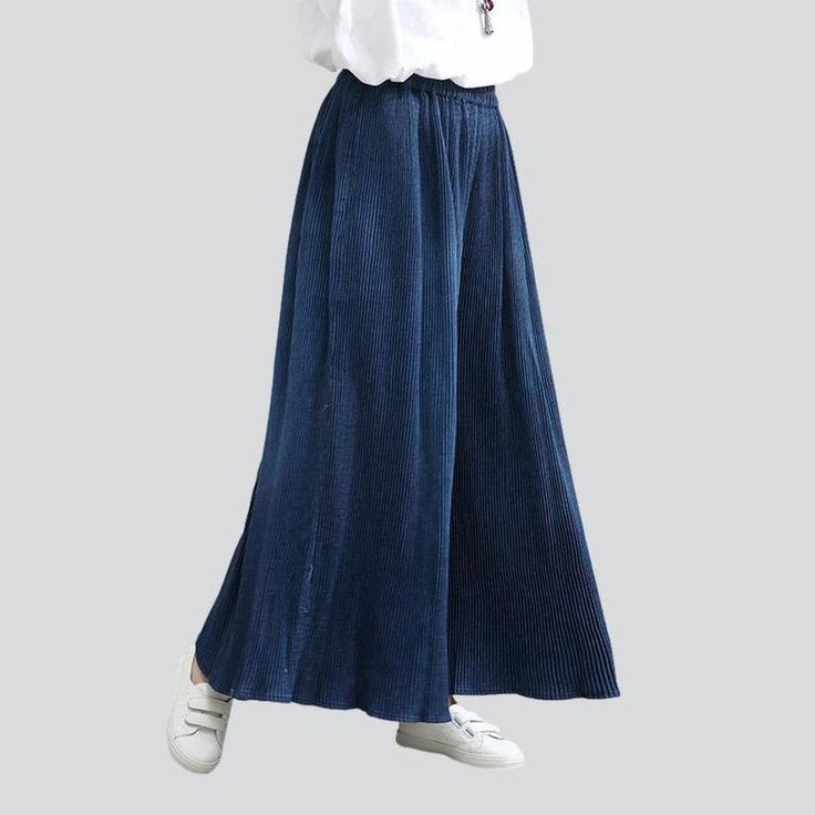 Unveil a timeless look with our 2023 Autumn Collection Pleated Navy Culottes Denim Pants—an alluring mix of vintage-style y2k. a dark wash finish. and modern-day style.Why These Pants are an Autumn EssentialFashioned with a classic y2k style. these pantskirt are a timeless addition to any wardrobe. The dark wash finish is a stylish choice for autumnal days. enhanced by its high-waisted silhouette and rubber closure. Perfect for day or night. these denim pants will be your go-to for any occasion. Indigo Baggy Bottoms For Spring, Dark Wash Relaxed Fit Wide Leg Pants For Fall, Baggy Denim Wide Leg Pants, High-waisted Wide Leg Pants In Dark Wash For Fall, Dark Wash High-waisted Wide Leg Pants For Fall, Dark Wash Denim Wide Leg Pants For Fall, Summer Full-length Denim Blue Flare Jeans, Denim Blue Full Length Flare Jeans For Summer, Indigo Baggy Wide Leg Bottoms