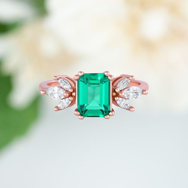 This gorgeous, timeless ring features our favorite emerald design and hand picked crystals. ✦ DETAILS ✦ ✧ Handcrafted ✧ 2.0 Carat center stone ✧ Emerald and cz crystals ✧ Sizes 3.75-11.25 ✧ Sterling Silver 925 ✧ This ring will arrive ready to gift in a Kherish Jewelry Pouch. ✧ PRE-ORDER: Items that are preorder only will ship within 10-15 business days. You will receive an email with the updated processing time if you order a size/option that qualifies for pre-order. ✧ Due to the nature of the h Emerald Design, Rose Gold Emerald Ring, Rings For Women Engagement, Timeless Ring, Diamond Gift, Gold Filled Ring, Ring Rose Gold, Ring Promise, Birthday Gift For Her