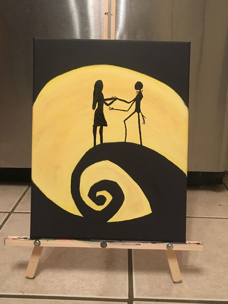 an acrylic painting of two people holding hands in front of a full moon