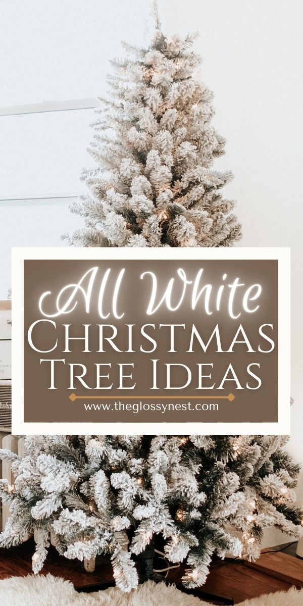 flocked christmas tree decorating ideas White Company Christmas Tree, Flocked Christmas Tree With White Decor, Snowy Christmas Tree Skirt, White Woodland Christmas Tree, Silver Christmas Trees Decorated, White Snow Christmas Tree Decorations, Winter Wonderland Theme Tree, Flocked Tree Decorating Ideas Green, All White Ornament Christmas Tree