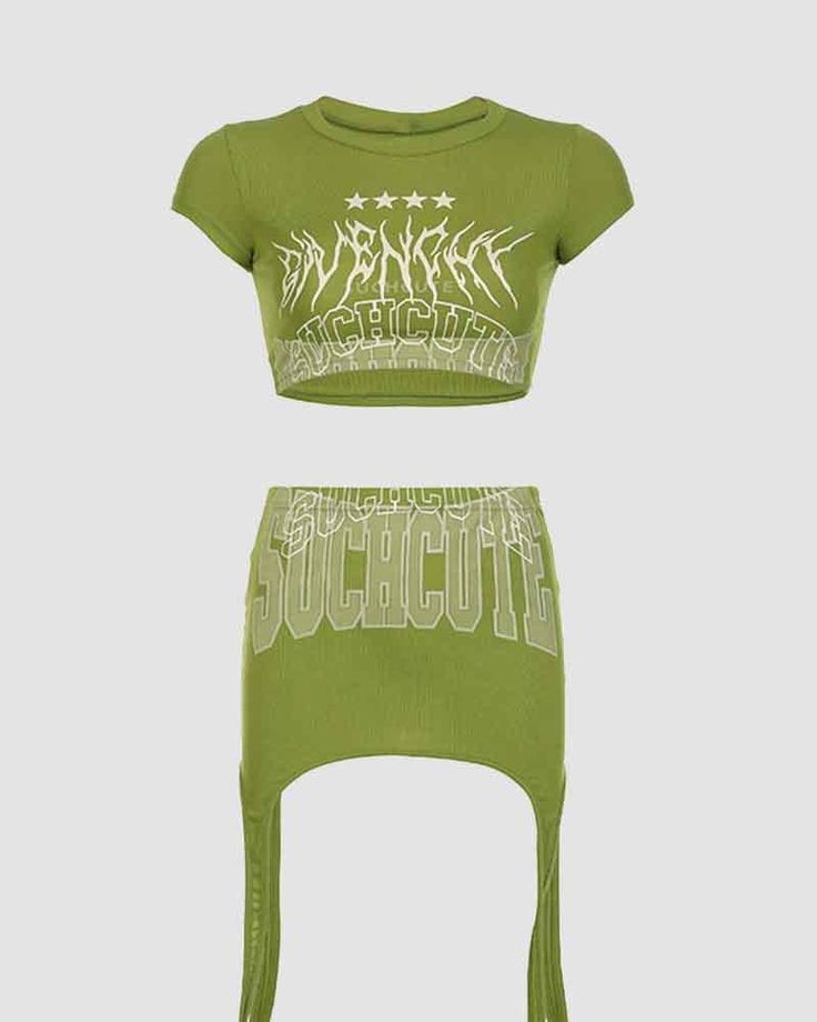 Details: Grunge coord set with SUCHCUTE letter printTop Length: CroppedSleeve Length: Short SleevesSkirt Length: ShortMaterials:95% Polyester + 5% Spandex Green Short Sleeve Sets With Letter Print, Green Short Sleeve Set With Letter Print, Spring Crew Neck Sets, Stretchy Two-piece Set With Short Sleeves, Stretch Two-piece Set With Short Sleeves, Trendy Crew Neck Sets With Letter Print, Trendy Letter Print Sets With Crew Neck, Green Short Sleeve Sets With Graphic Print, Green Graphic Print Short Sleeve Sets