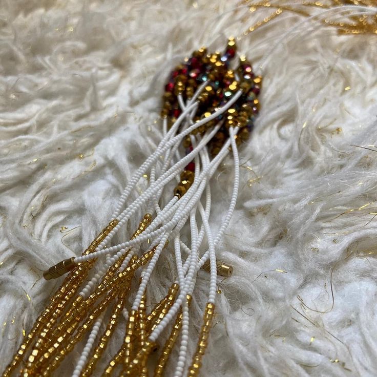 White Sands African Waist Beads on Barrel Screw | Etsy Adjustable Beaded Chain Necklaces For Festive Occasions, Adjustable Beaded Necklaces For Festive Occasions, Festive Gold Beaded Earrings, White Bohemian Beads For Festive Occasions, Beaded Dangle Necklaces For Party, White Beaded Bracelets With Dangling Beads, White Round Beads For Party, Festive White Beaded Necklaces With Colorful Beads, Adjustable White Beaded Earrings With Spacer Beads