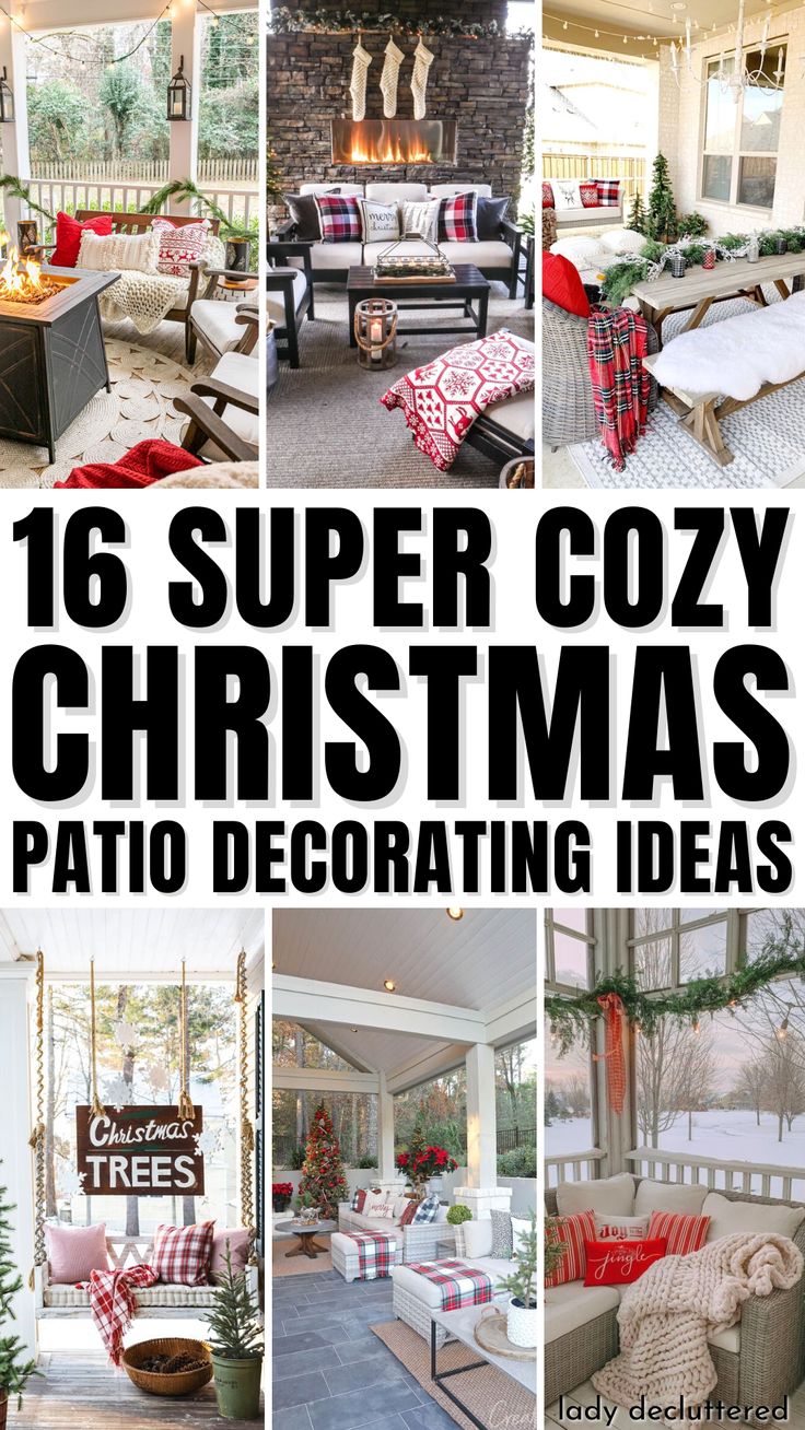 16 Super Cozy Christmas Patio Decorating Ideas Enclosed Porch Christmas Decor, Christmas Decor Screened Porch, Holiday Patio Decor, Christmas Screened Porch Decor, Holiday Deck Decorating Ideas, Christmas Screen Porch Decorating Ideas, Christmas Screened In Porch, Small Patio Christmas Lights, Screened Porch Christmas Decor