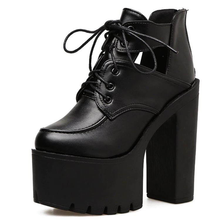 Item Type: Boots With Platforms: Yes Heel Height: Super High (8cm-up) Outsole Material: Rubber Boot Type: Motorcycle boots Lining Material: PU is_handmade: Yes Insole Material: Rubber Heel Type: Square heel Platform Height: 5-7cm Fashion Element: Cross-tied Toe Shape: Round Toe Season: Spring/Autumn Closure Type: ZIP Boot Height: Ankle Pattern Type: Solid Fashion Element: Platform,Zipper Heel Height: 15cm Platform Height: 6cm Trendy Winter Boots With 4-inch Heel, Trendy Ankle-high Wedge Boots For Party, Trendy Ankle Wedge Boots For Party, Trendy Heeled Boots With 4-inch Heel And Round Toe, Trendy Black Martin Boots For Party, Trendy Black High Heel Martin Boots, Party High-top Chunky Platform Heeled Boots, Black High Heel Platform Boots For Winter, High-top Chunky Platform Heeled Boots For Party