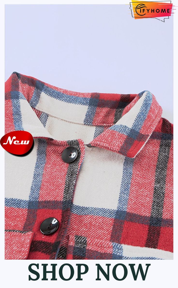 Red Shirt Collar Button Closure Plaid Coat Plaid Top With Spread Collar And Button Closure, Plaid Top With Button Closure And Spread Collar, Collared Buttoned Shirt For Winter, Collared Shirt With Buttons For Winter, Collared Winter Shirt With Buttons, Winter Collared Shirt With Buttons, Red Shirt With Casual Collar For Fall, Red Tops With Buttons And Casual Collar, Plaid Tops With Casual Collar And Button Closure