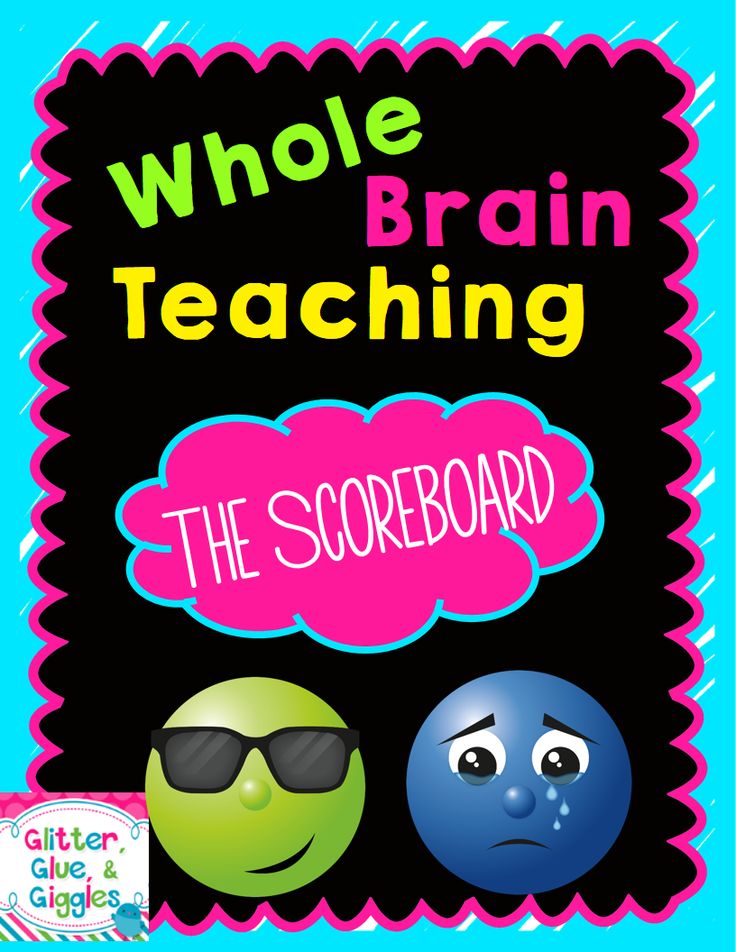 a poster with the words, whole brain teaching and two balls in front of it