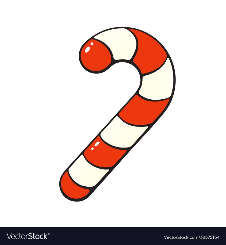 a candy cane with red and white stripes on the top, in an outline style