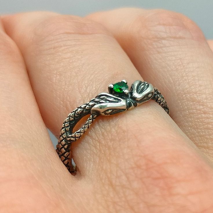 Ring With Twin Snakes and Emerald Unique Animal Ring Serpent - Etsy Snake Wedding Ring, Silver Magical Crystal Promise Ring, Magical Sterling Silver Crystal Ring For Gift, Magical Silver Crystal Promise Ring, Adjustable Silver Magical Style Rings, Silver Mystical Crystal Birthstone Ring, Silver Crystal Birthstone Ring, Adjustable Mystical Sterling Silver Rings, Silver Mystical Crystal Ring For Anniversary