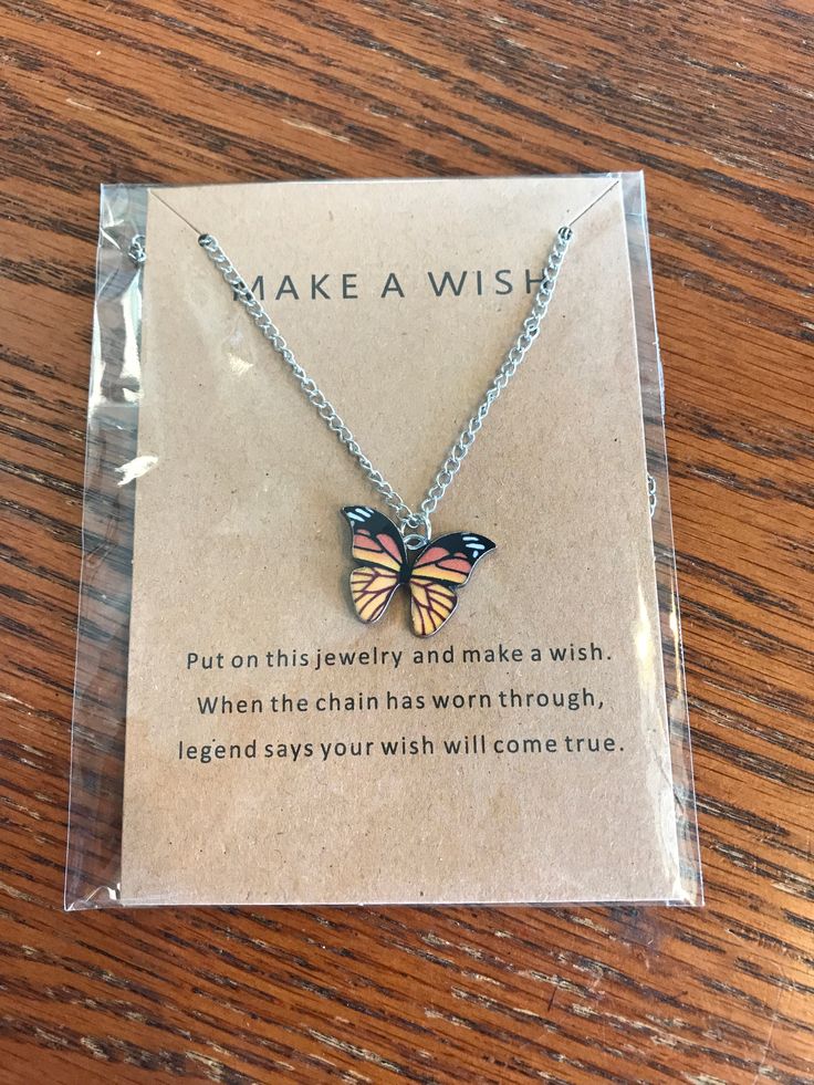 This beautiful Make a Wish Butterfly Necklace is a symbol of transformation, new beginnings, and the power of wishes. Each time you wear it, let it remind you of the endless possibilities and the magic of making a wish. Its delicate design and intricate details make it a perfect accessory for any outfit, adding a touch of charm and inspiration. Make your wish and let this necklace be a reminder to always believe in your dreams. Spiritual Nickel-free Necklaces For Friendship, Friendship Butterfly Charm Jewelry, Bohemian Butterfly Charm Jewelry For Gift, Butterfly Charm Pendant Necklace As Gift, Butterfly Charm Pendant Necklace For Gift, Bohemian Butterfly Charm Necklace Gift, Bohemian Butterfly Charm Necklace As Gift, Spiritual Butterfly Charm Necklace For Gift, Spiritual Butterfly Charm Necklace As Gift